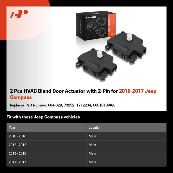 2 Pcs HVAC Blend Door Actuator with 2-Pin for 2010-2017 Jeep Compass