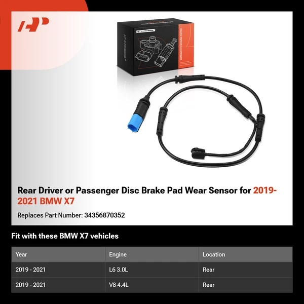 Rear Driver or Passenger Disc Brake Pad Wear Sensor for 2019-2021 BMW X7