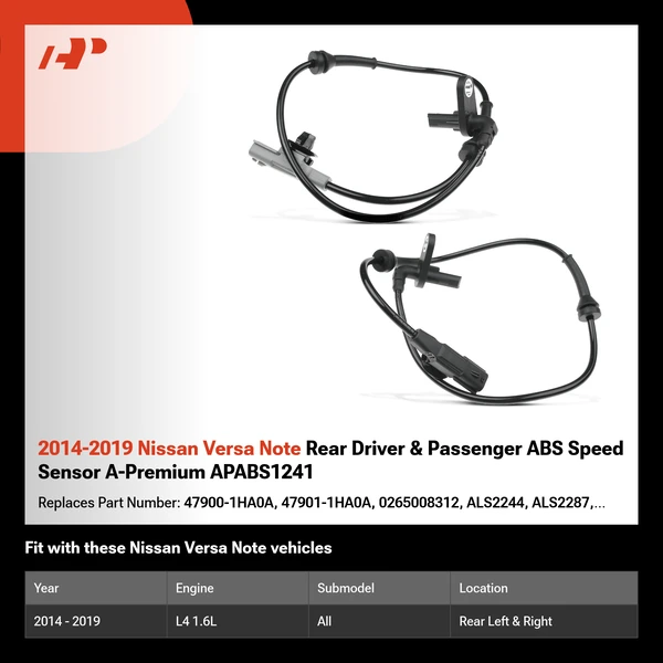 2014-2019 Nissan Versa Note Rear Driver & Passenger ABS Speed Sensor A-Premium APABS1241