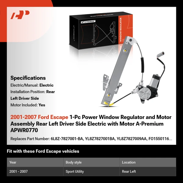 2001-2007 Ford Escape 1-Pc Power Window Regulator and Motor Assembly Rear Left Driver Side Electric with Motor A-Premium APWR0770