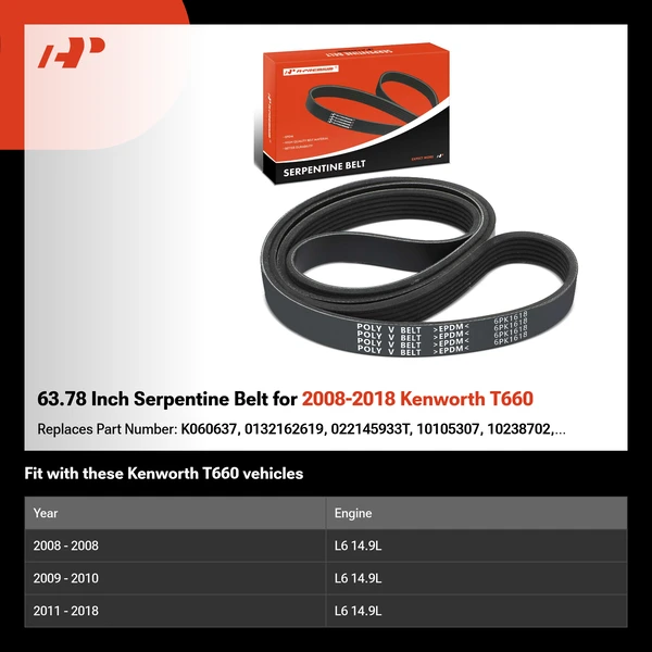 63.78 Inch Serpentine Belt for 2008-2018 Kenworth T660