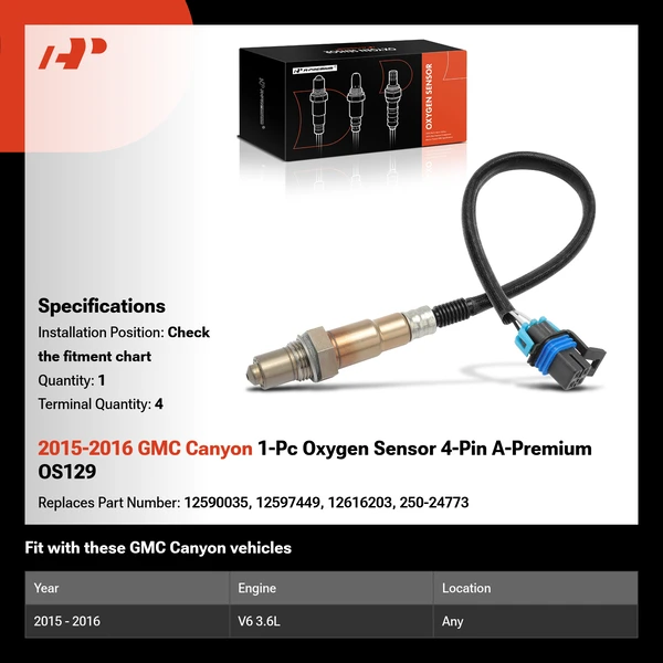 2015-2016 GMC Canyon 1-Pc Oxygen Sensor 4-Pin A-Premium OS129