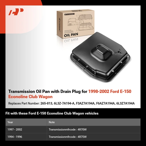 Transmission Oil Pan with Drain Plug for 1998-2002 Ford E-150 Econoline Club Wagon