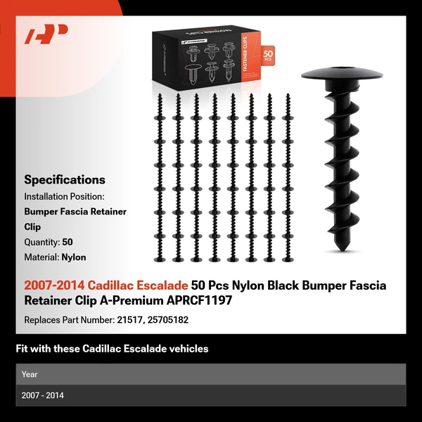 2007-2014 Cadillac Escalade 50 Pcs Nylon Black Bumper Fascia Retainer Clip A-Premium APRCF1197