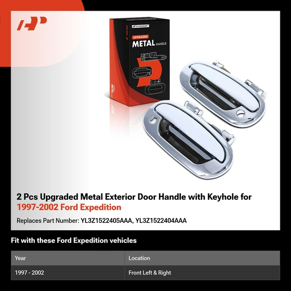 2 Pcs Upgraded Metal Exterior Door Handle with Keyhole for 1997-2002 Ford Expedition
