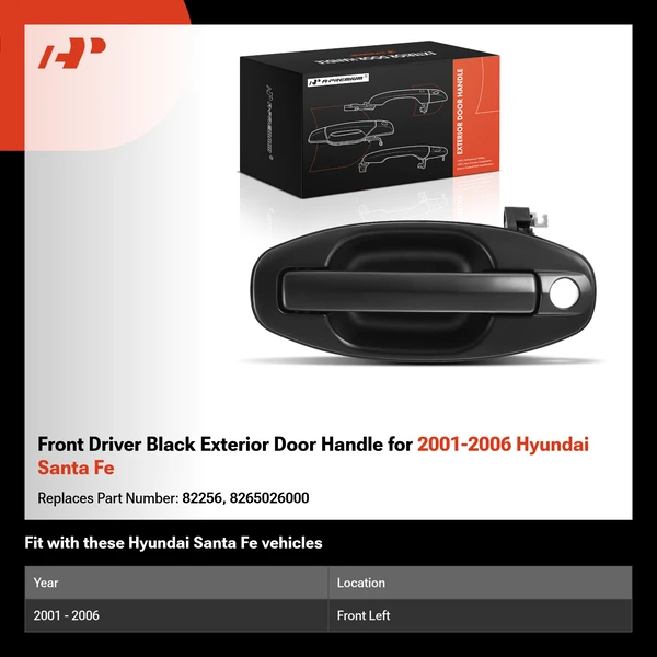 Front Driver Black Exterior Door Handle for 2001-2006 Hyundai Santa Fe