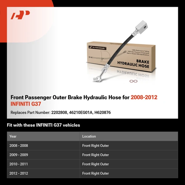 Front Passenger Outer Brake Hydraulic Hose for 2008-2012 INFINITI G37