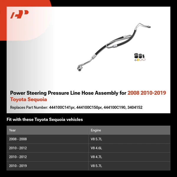 Power Steering Pressure Line Hose Assembly for 2008 2010-2019 Toyota Sequoia