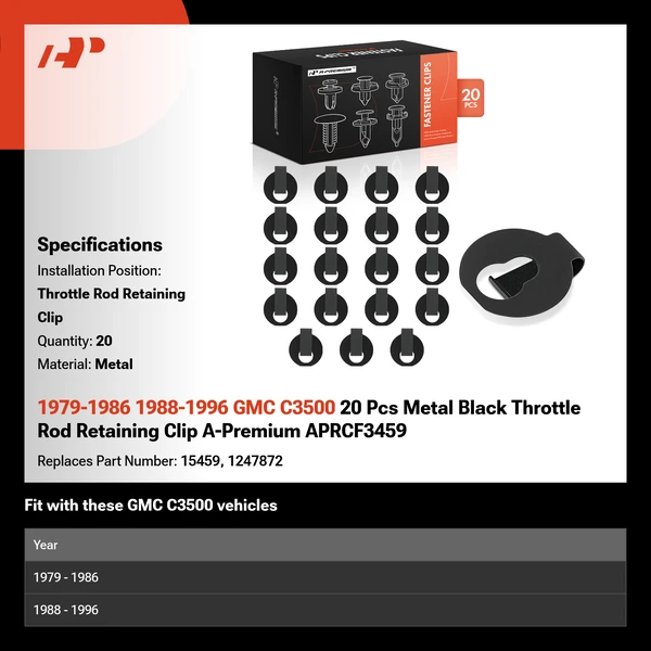 1979-1986 1988-1996 GMC C3500 20 Pcs Metal Black Throttle Rod Retaining Clip A-Premium APRCF3459