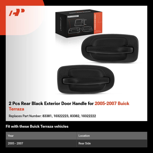 2 Pcs Rear Black Exterior Door Handle for 2005-2007 Buick Terraza