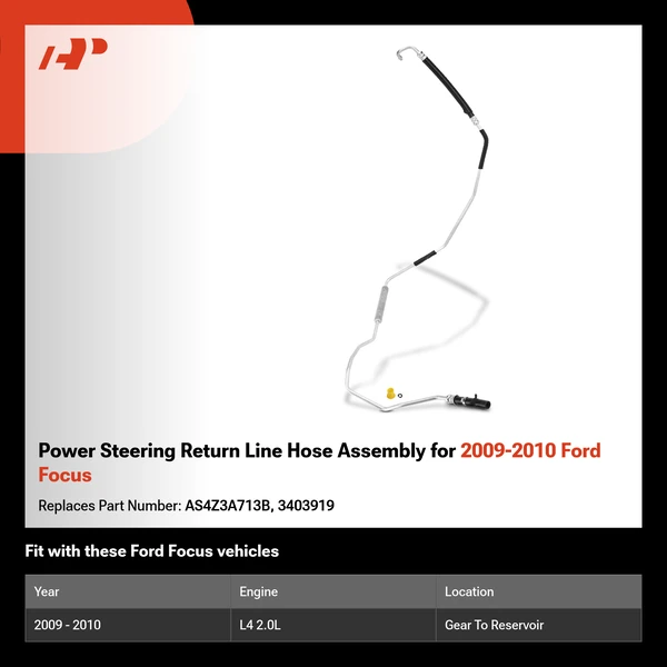 Power Steering Return Line Hose Assembly for 2009-2010 Ford Focus
