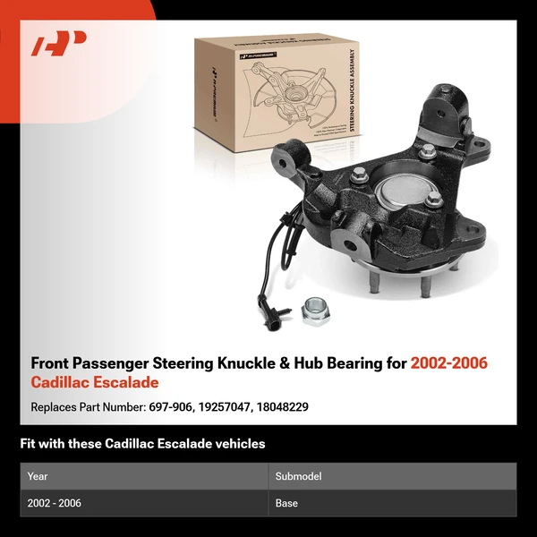 Front Passenger Steering Knuckle & Hub Bearing for 2002-2006 Cadillac Escalade