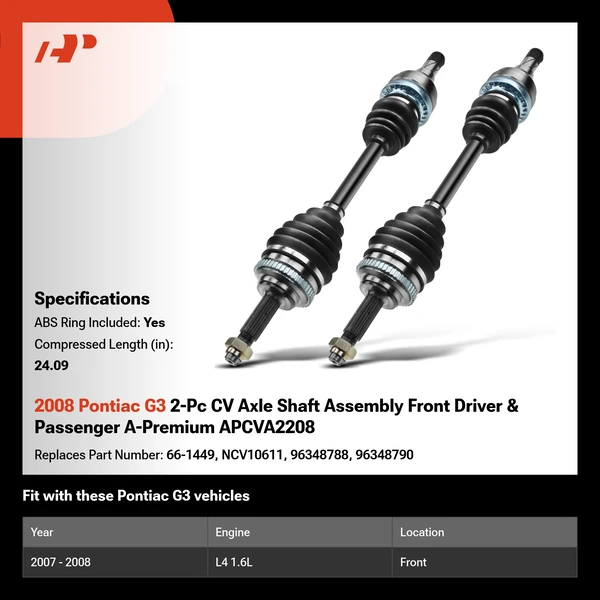 2008 Pontiac G3 2-Pc CV Axle Shaft Assembly Front Driver & Passenger A-Premium APCVA2208