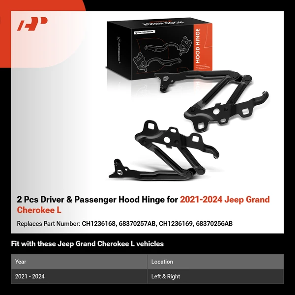 2 Pcs Driver & Passenger Hood Hinge for 2021-2024 Jeep Grand Cherokee L