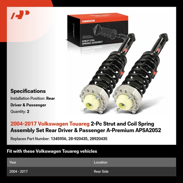 2004-2017 Volkswagen Touareg 2-Pc Strut and Coil Spring Assembly Set Rear Driver & Passenger A-Premium APSA2052