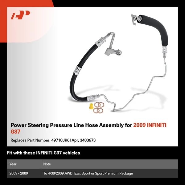 Power Steering Pressure Line Hose Assembly for 2009 INFINITI G37
