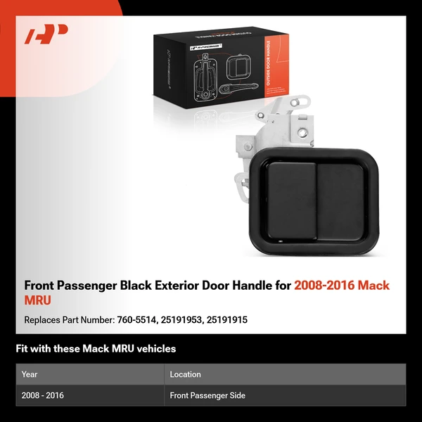 Front Passenger Black Exterior Door Handle for 2008-2016 Mack MRU