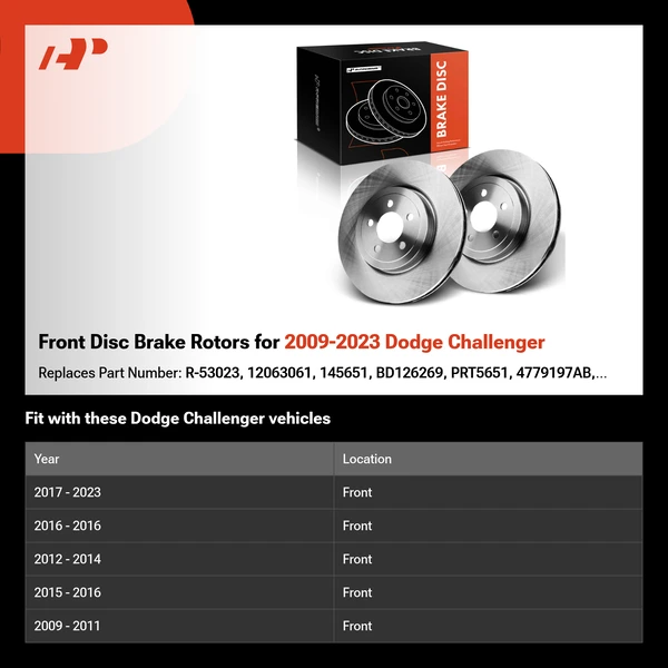 Front Disc Brake Rotors for 2009-2023 Dodge Challenger