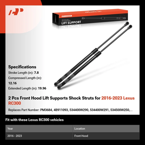 2 Pcs Front Hood Lift Supports Shock Struts for 2016-2023 Lexus RC300