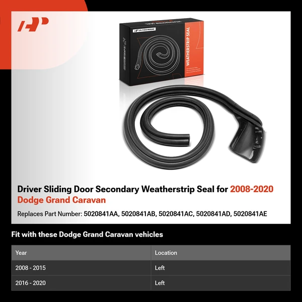 Driver Sliding Door Secondary Weatherstrip Seal for 2008-2020 Dodge Grand Caravan