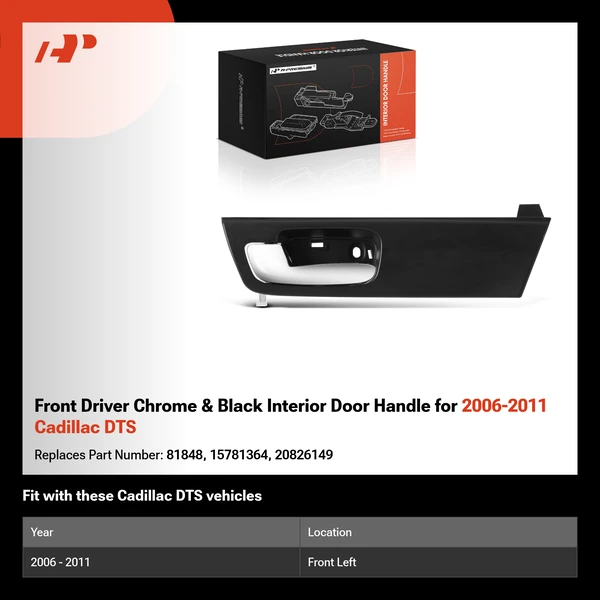 Front Driver Chrome & Black Interior Door Handle for 2006-2011 Cadillac DTS