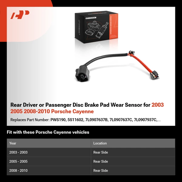 Rear Driver or Passenger Disc Brake Pad Wear Sensor for 2003 2005 2008-2010 Porsche Cayenne