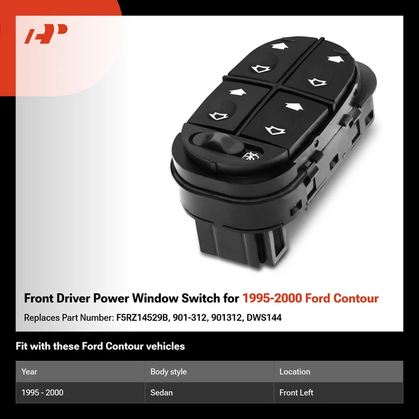 Front Driver Power Window Switch for 1995-2000 Ford Contour