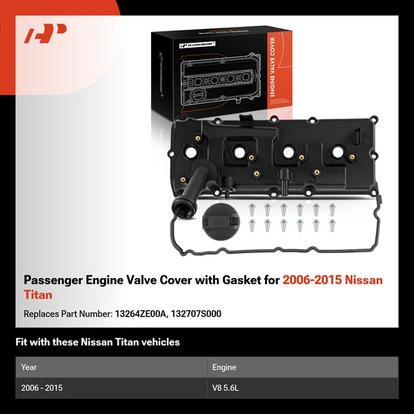 Passenger Engine Valve Cover with Gasket for 2006-2015 Nissan Titan