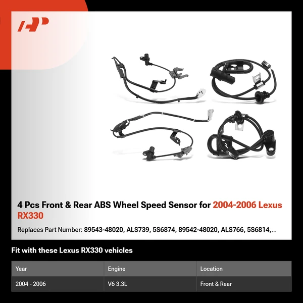 4 Pcs Front & Rear ABS Wheel Speed Sensor for 2004-2006 Lexus RX330