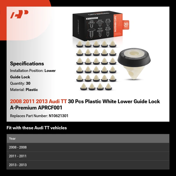 2008 2011 2013 Audi TT 30 Pcs Plastic White Lower Guide Lock A-Premium APRCF001