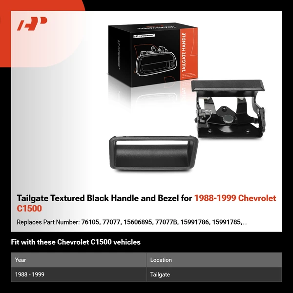Tailgate Textured Black Handle and Bezel for 1988-1999 Chevrolet C1500