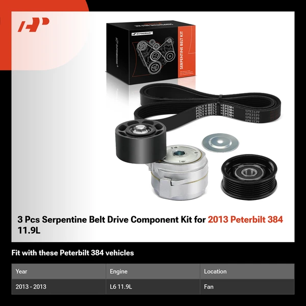 3 Pcs Serpentine Belt Drive Component Kit for 2013 Peterbilt 384 11.9L