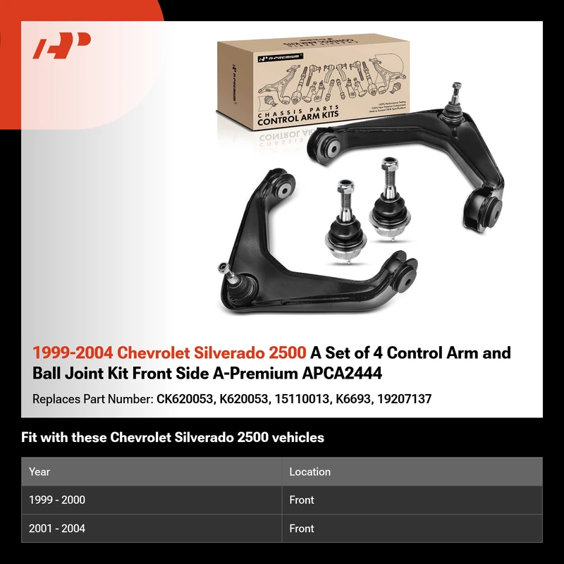 1999-2004 Chevrolet Silverado 2500 A Set of 4 Control Arm and Ball Joint Kit Front Side A-Premium APCA2444