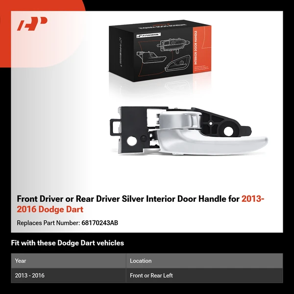 Front Driver or Rear Driver Silver Interior Door Handle for 2013-2016 Dodge Dart