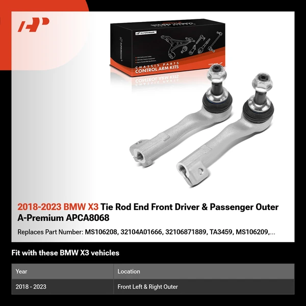 2018-2023 BMW X3 Tie Rod End Front Driver & Passenger Outer A-Premium APCA8068
