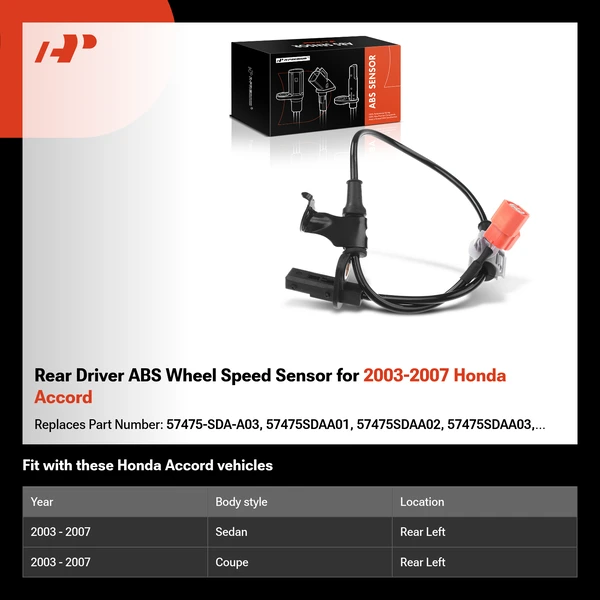 Rear Driver ABS Wheel Speed Sensor for 2003-2007 Honda Accord