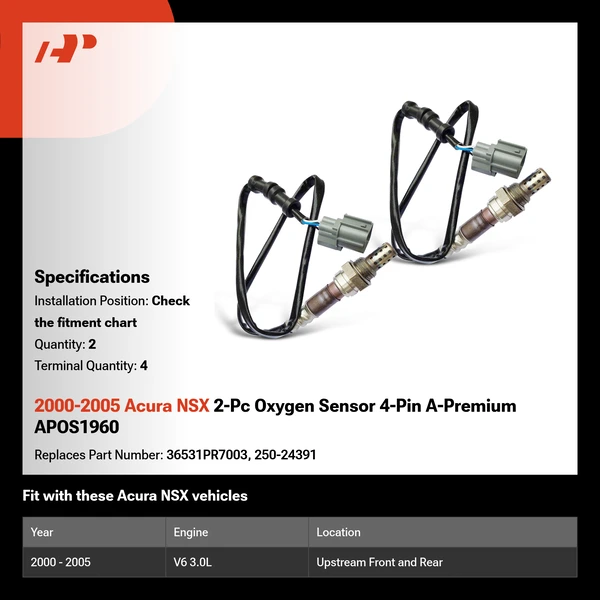 2000-2005 Acura NSX 2-Pc Oxygen Sensor 4-Pin A-Premium APOS1960
