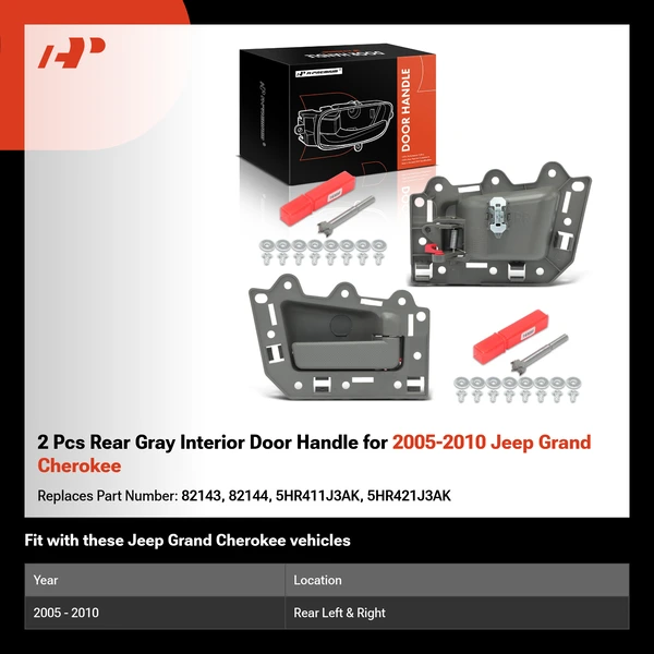 2 Pcs Rear Gray Interior Door Handle for 2005-2010 Jeep Grand Cherokee