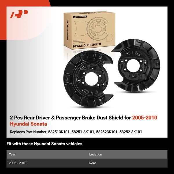 2 Pcs Rear Driver & Passenger Brake Dust Shield for 2005-2010 Hyundai Sonata