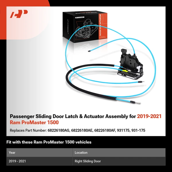 Passenger Sliding Door Latch & Actuator Assembly for 2019-2021 Ram ProMaster 1500