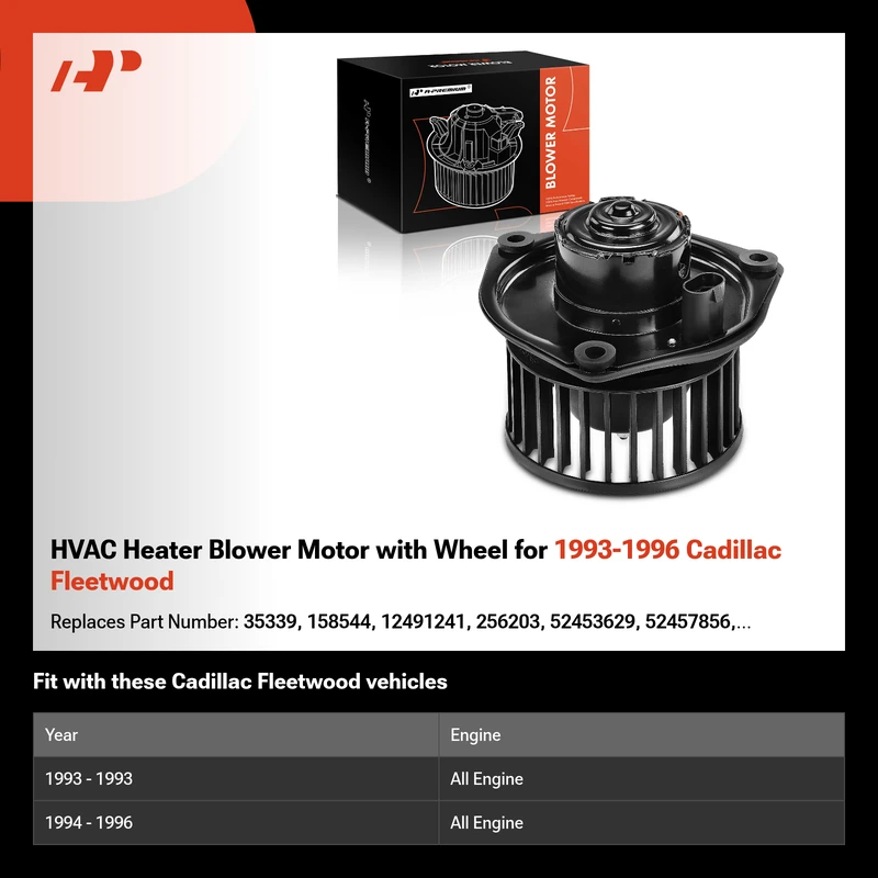 HVAC Heater Blower Motor with Wheel for 1993-1996 Cadillac Fleetwood