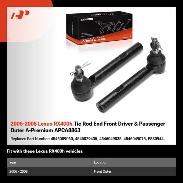 2006-2008 Lexus RX400h Tie Rod End Front Driver & Passenger Outer A-Premium APCA8863
