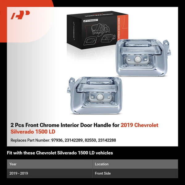 2 Pcs Front Chrome Interior Door Handle for 2019 Chevrolet Silverado 1500 LD