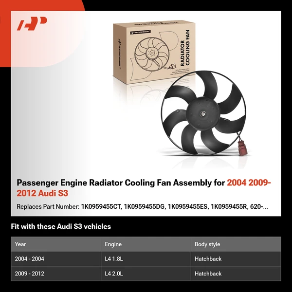 Passenger Engine Radiator Cooling Fan Assembly for 2004 2009-2012 Audi S3