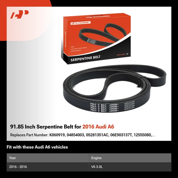 91.85 Inch Serpentine Belt for 2016 Audi A6