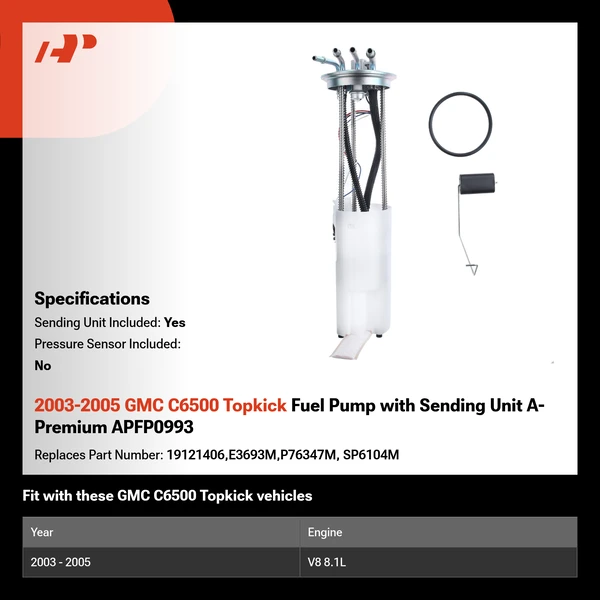 2003-2005 GMC C6500 Topkick Fuel Pump with Sending Unit A-Premium APFP0993