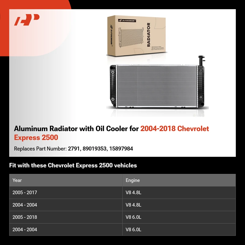 Aluminum Radiator with Oil Cooler for 2004-2018 Chevrolet Express 2500