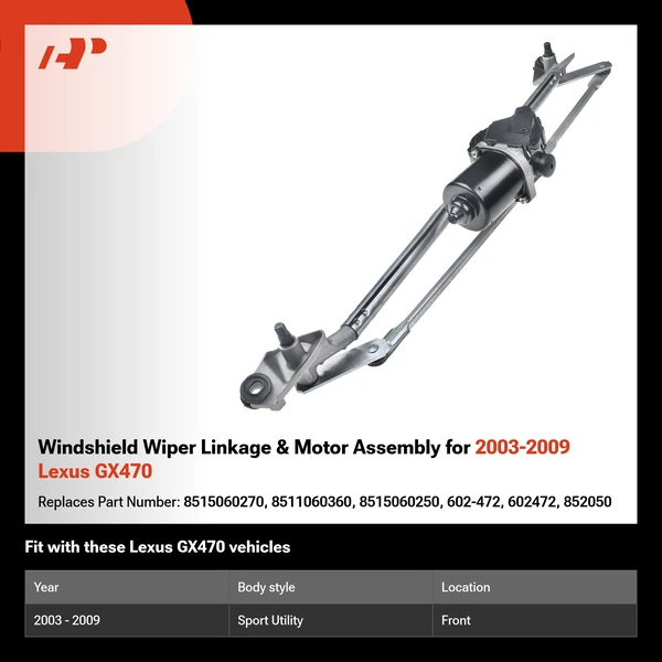 Windshield Wiper Linkage & Motor Assembly for 2003-2009 Lexus GX470