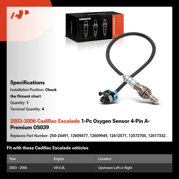 2003-2006 Cadillac Escalade 1-Pc Oxygen Sensor 4-Pin A-Premium OS039