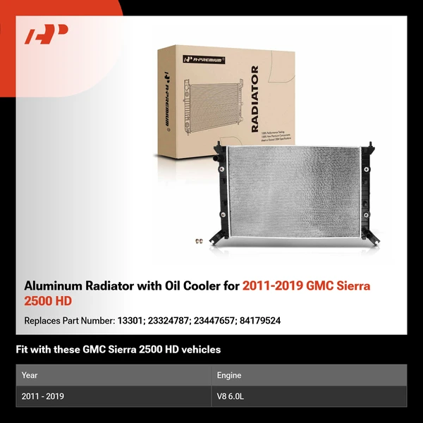 Aluminum Radiator with Oil Cooler for 2011-2019 GMC Sierra 2500 HD